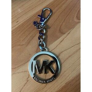 Michael Kors Silver Tone Key Chain Keychain Logo Circular Bag Charm Pendant Fob